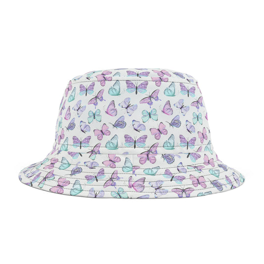 Bucket Hat | White Kawaii Butterfly Y2K