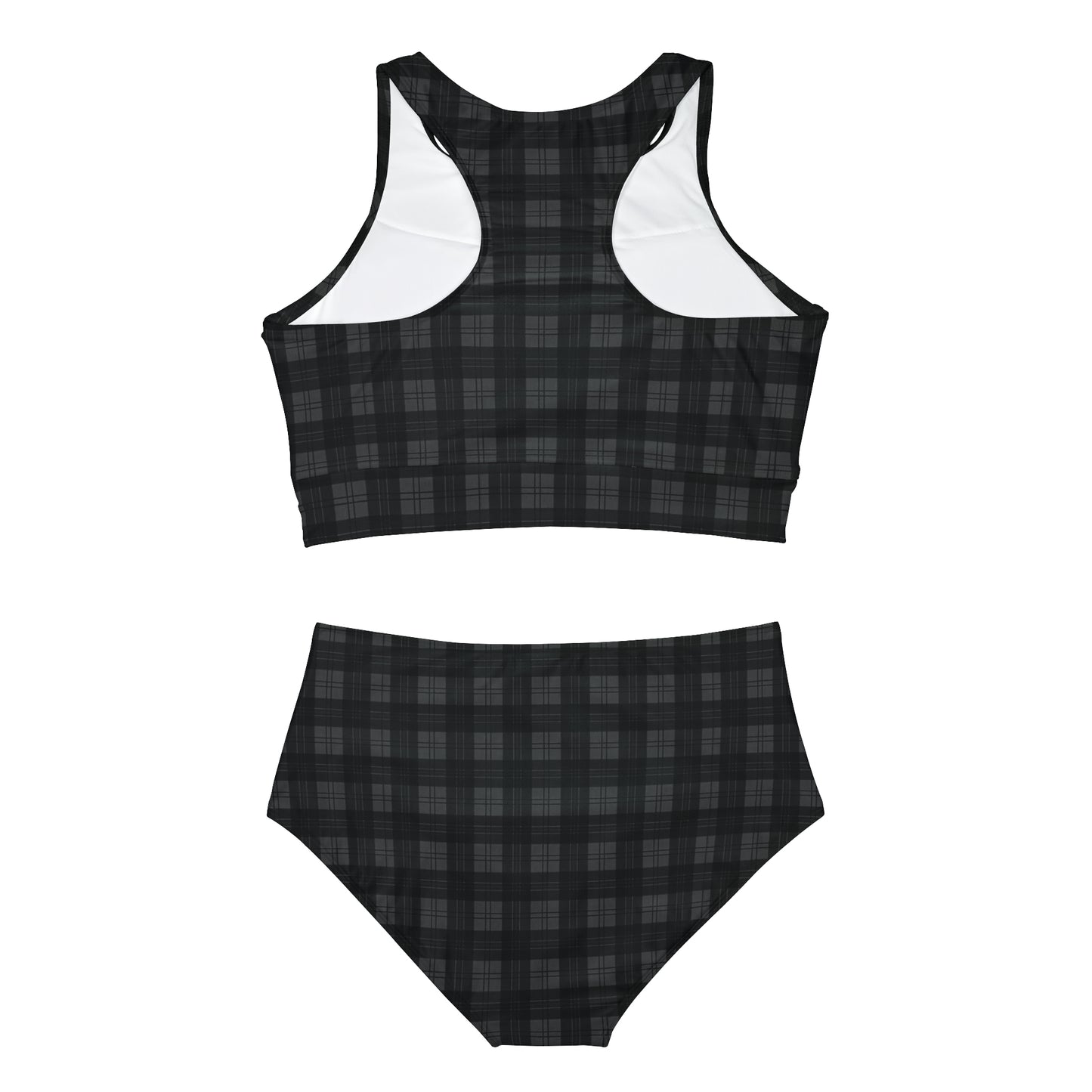 Black and Dark Gray Plaid Sporty Bikini Set