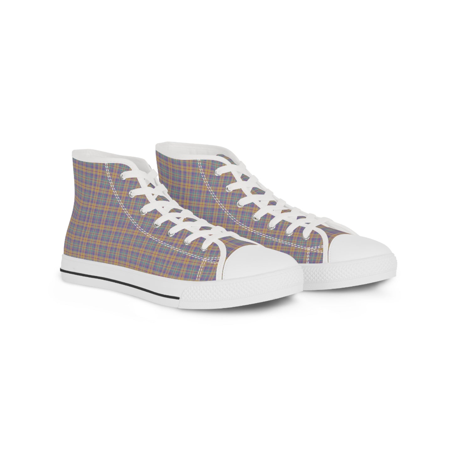 Colorful Plaid Men's White High Top Sneakers