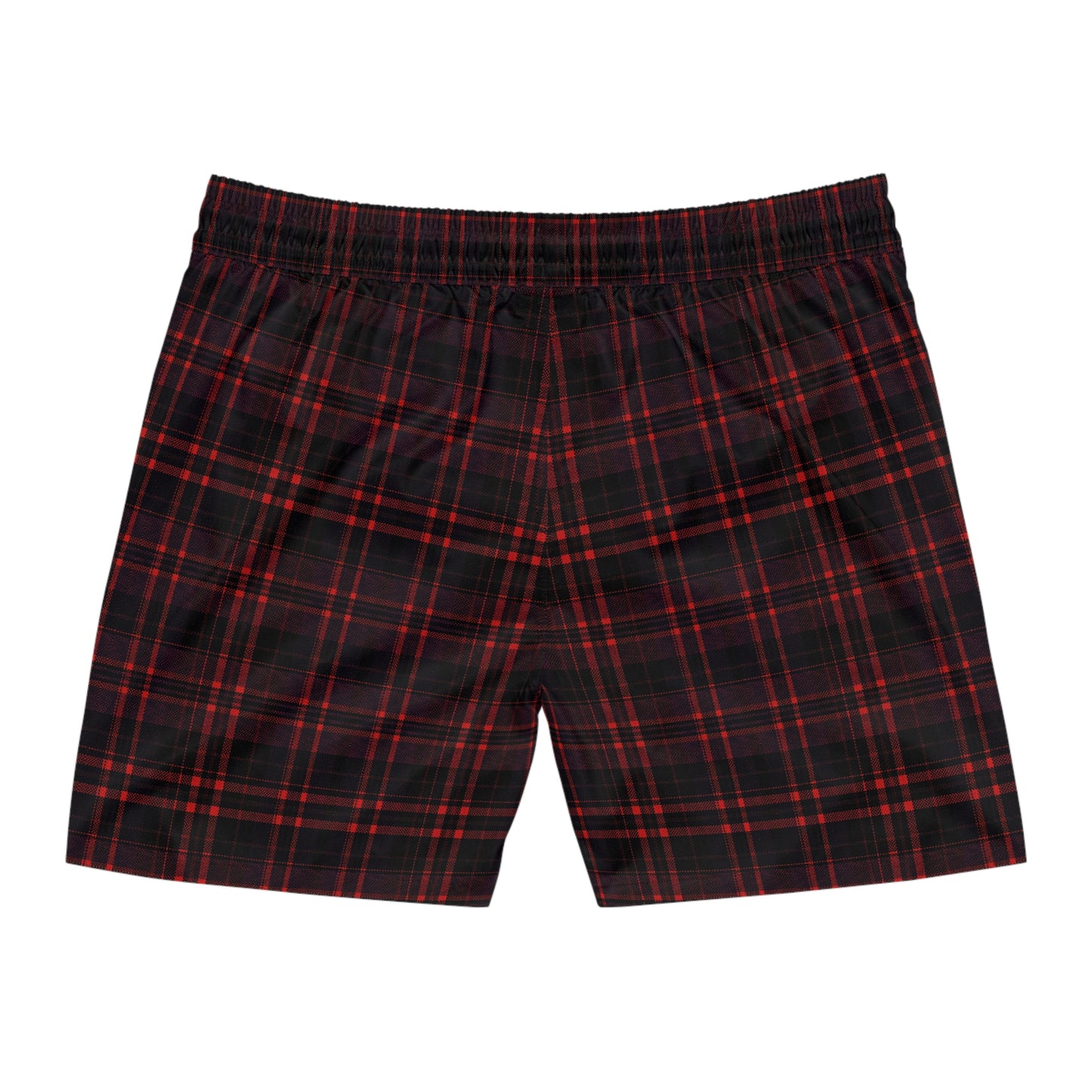 Red Purple Plaid Men's Mid-Length Swim Shorts