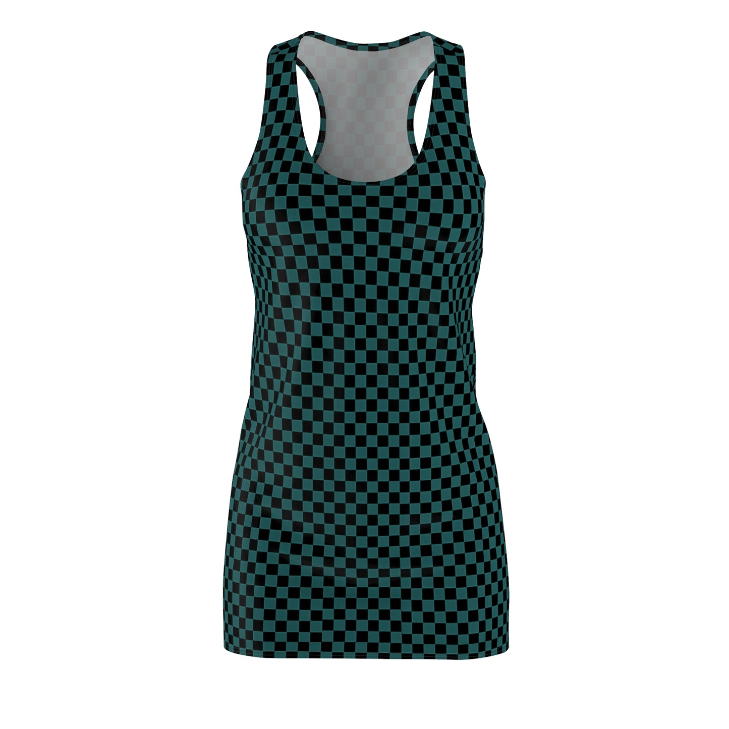 Racerback Dress Teal Black Y2K Checkered