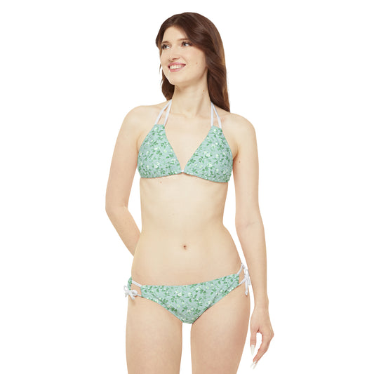 Pastel Teal Floral Strappy Bikini Set