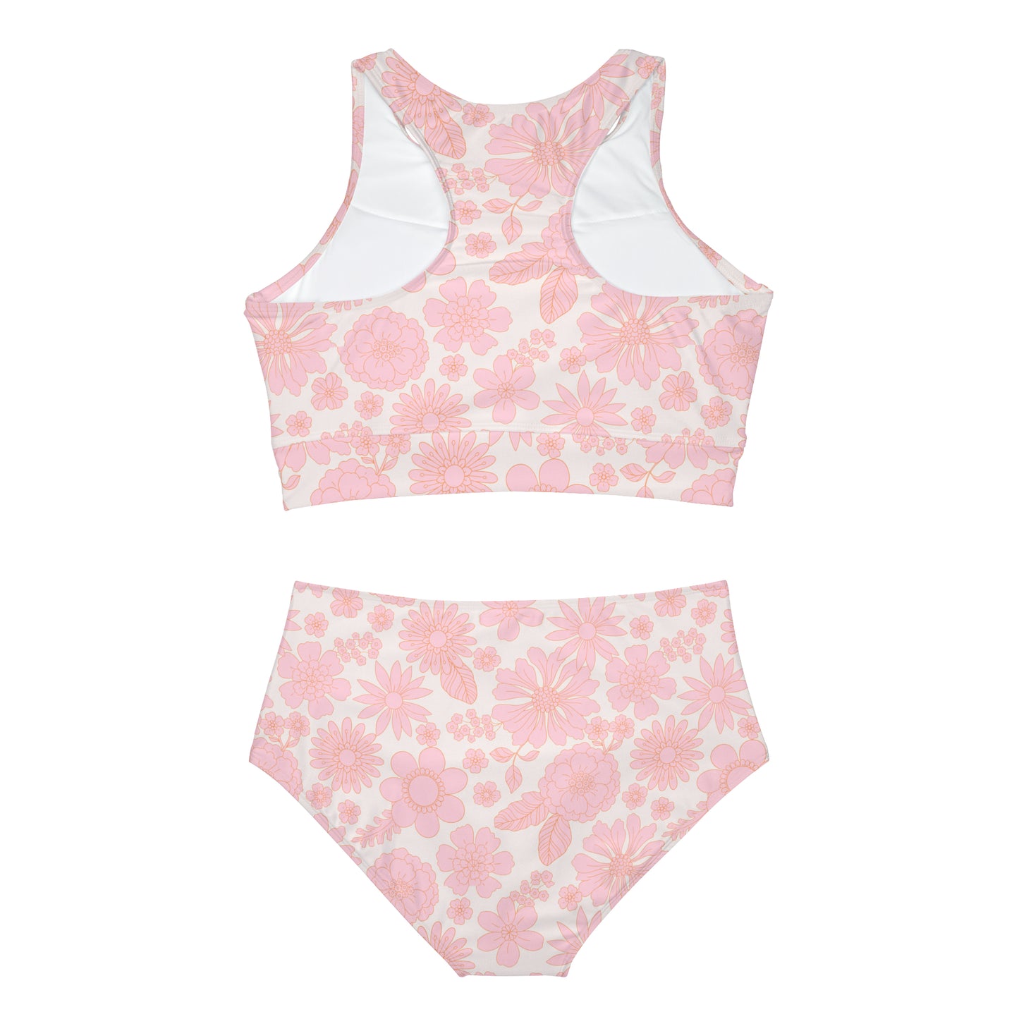 Girly Pastel Pink Kawaii Floral Retro Sporty Bikini Set