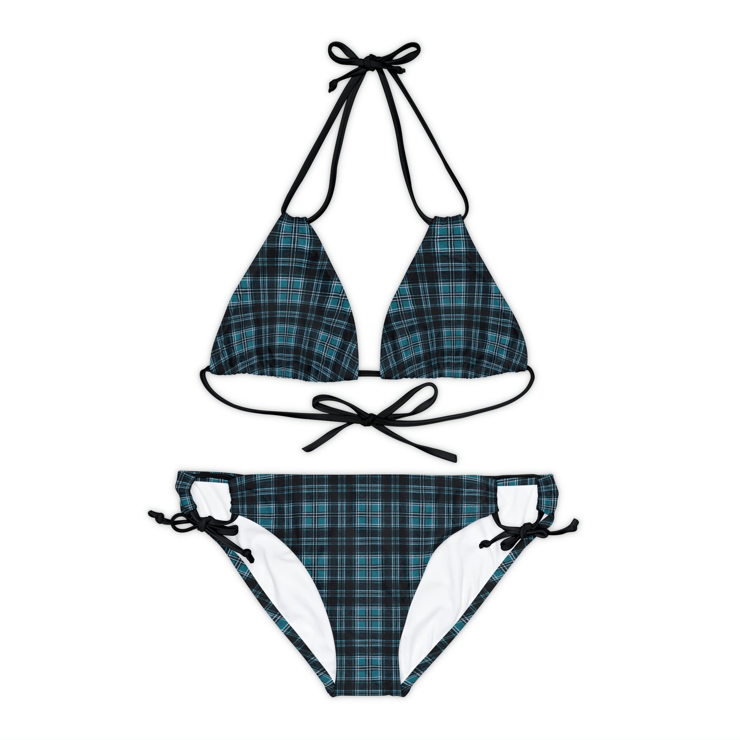 Blue and Black Plaid Strappy Bikini Set