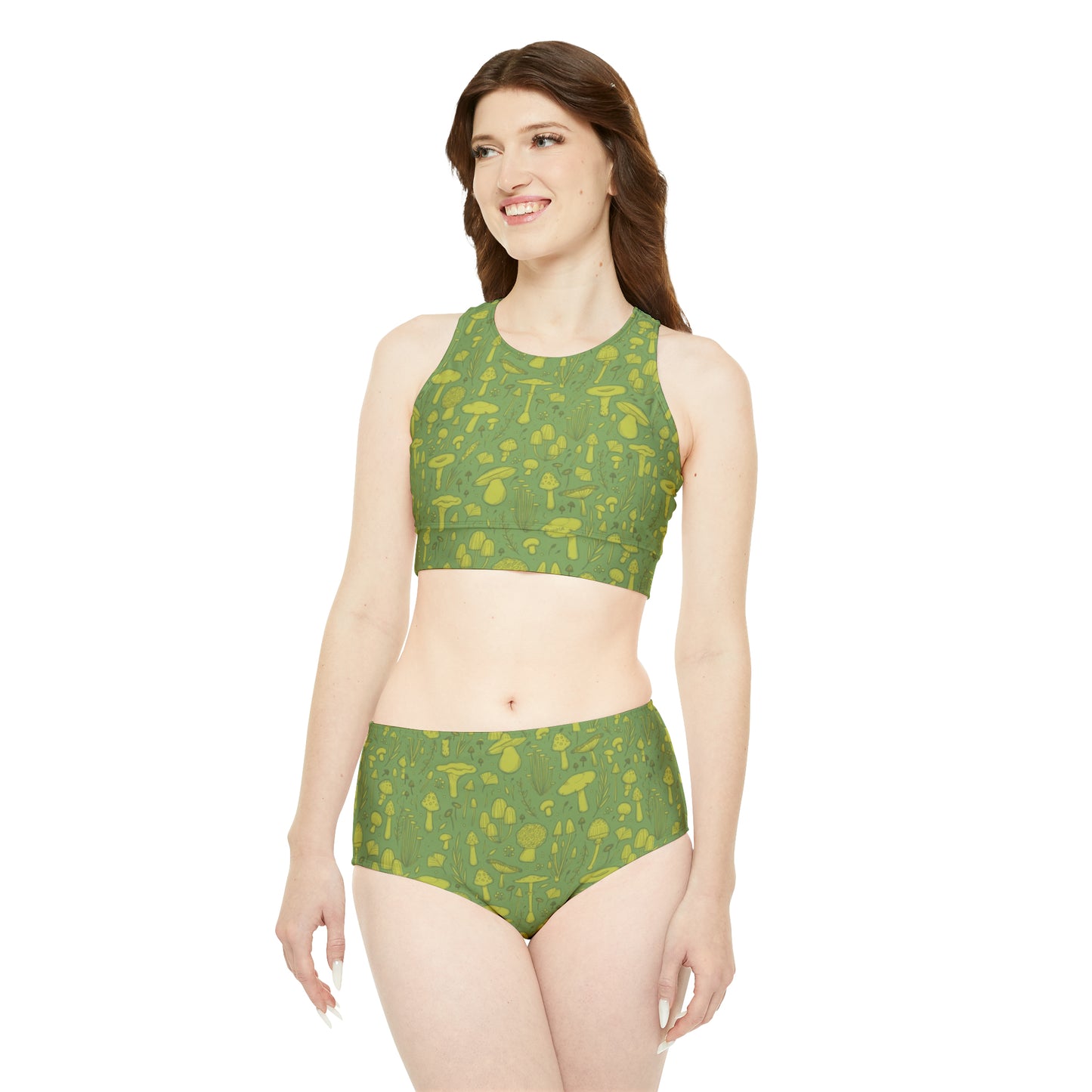 Trippy Green Mushroom Abstract Retro Sporty Bikini Set