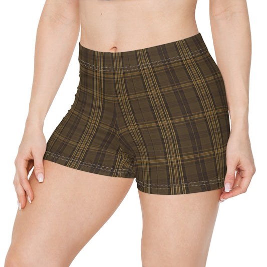 Women's Brown Plaid Active Shorts