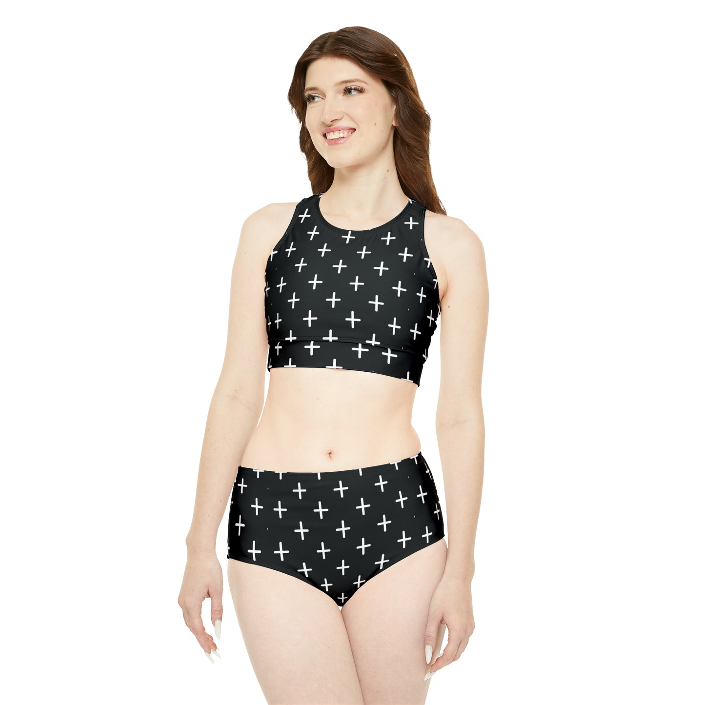 Tiny Crosses Goth Black Sporty Bikini Set