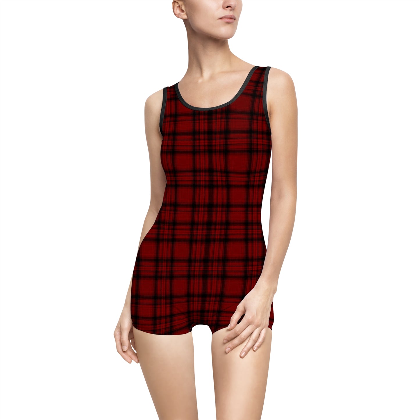 Black and Red Plaid Vintage Style One Piece Swimsuit