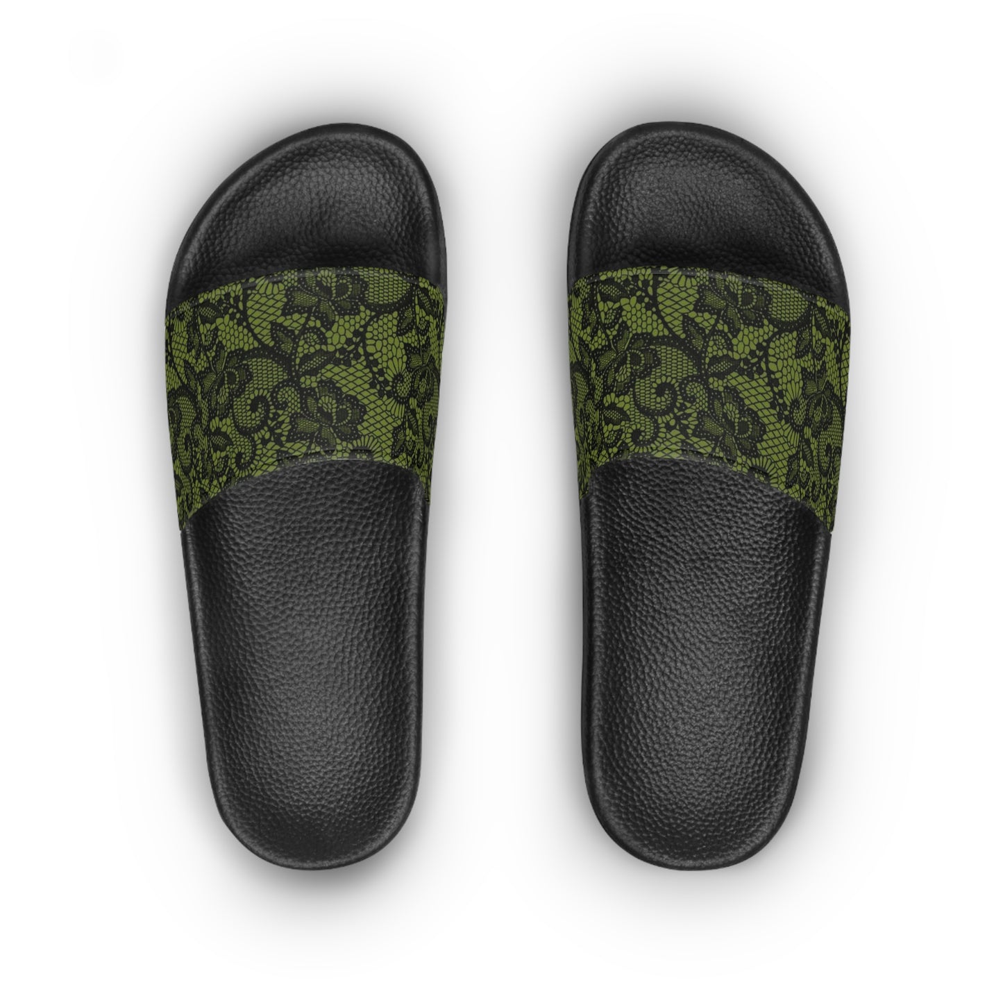 Women's Moody Green Black Floral Black Slide Sandals