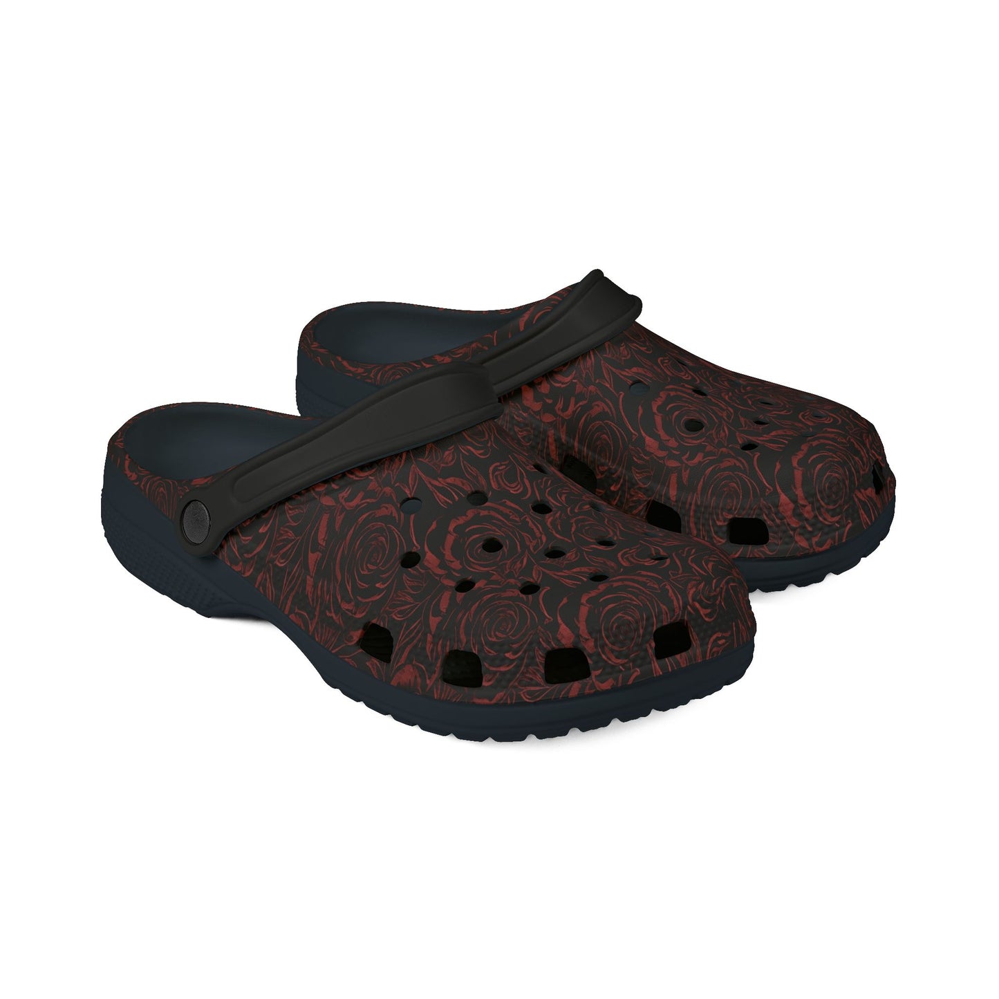 Red Rose Floral Clog-Style Foam Rubber Shoes