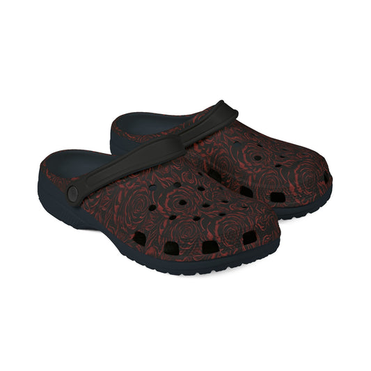 Red Rose Floral Clog-Style Foam Rubber Shoes