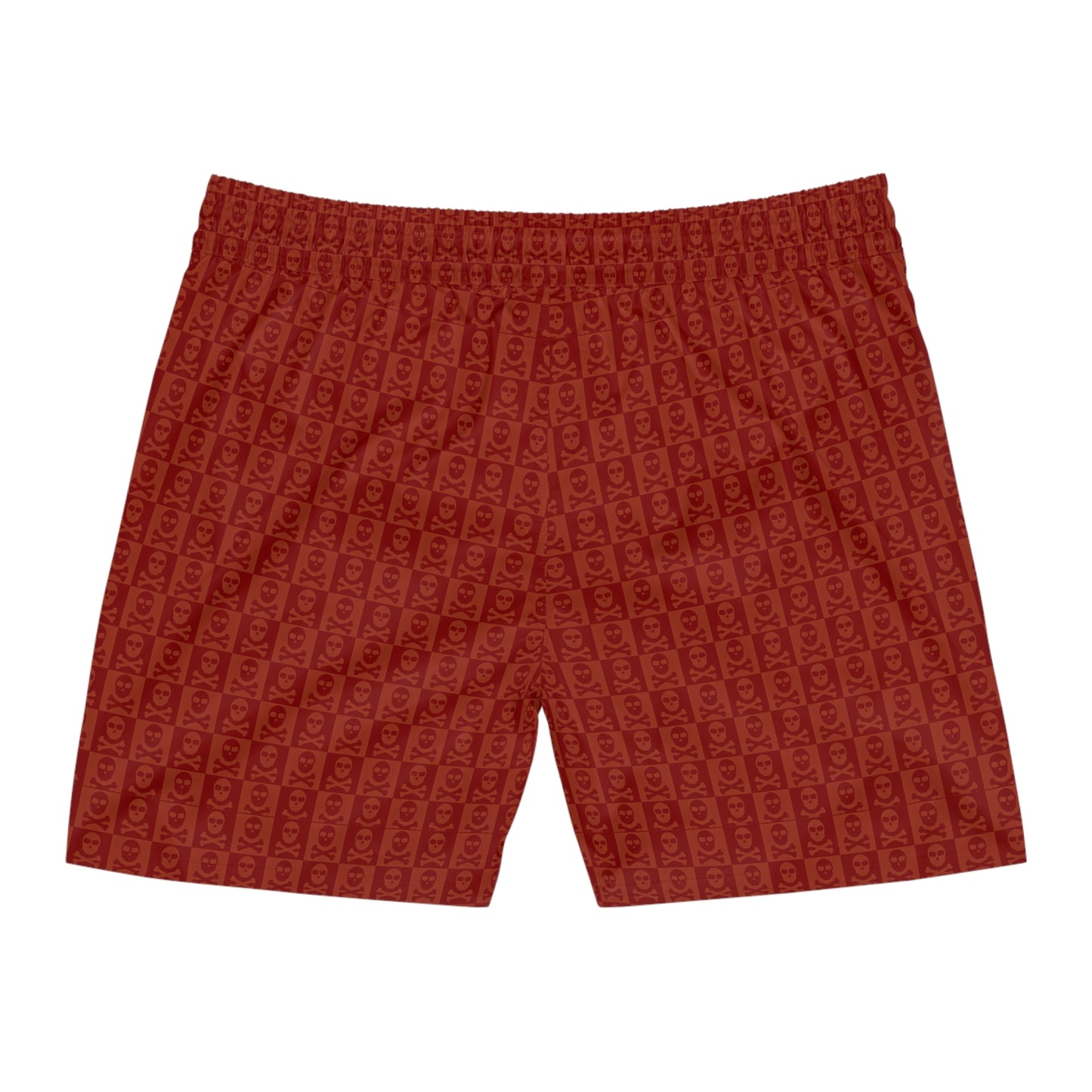 Red Orange Skulls Plaid Men's Mid-Length Swim Shorts