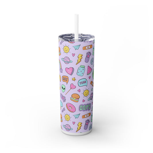 Y2K Pastel Pattern Skinny Tumbler with Straw, 20oz