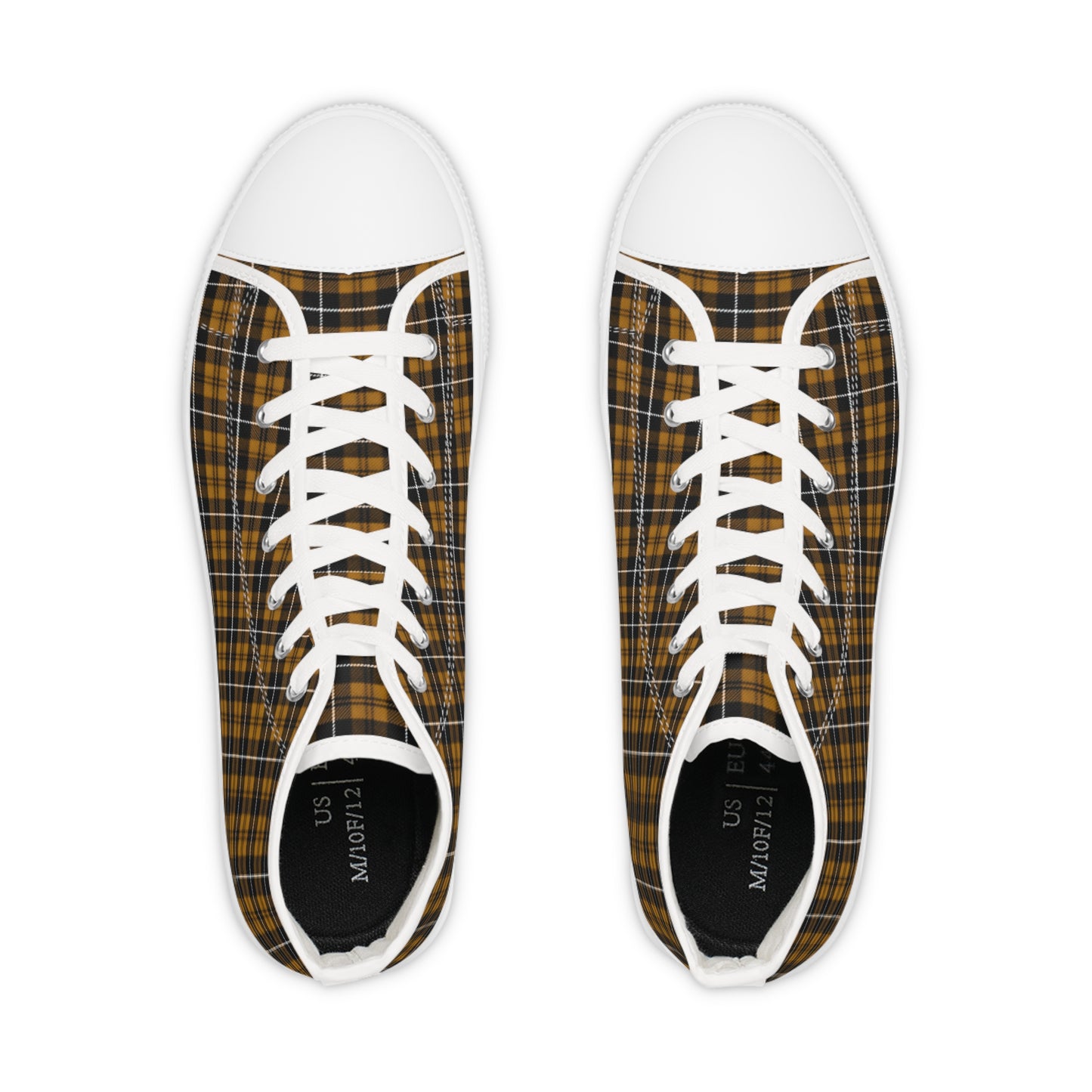 Men's Black Yellow Plaid White High Top Sneakers