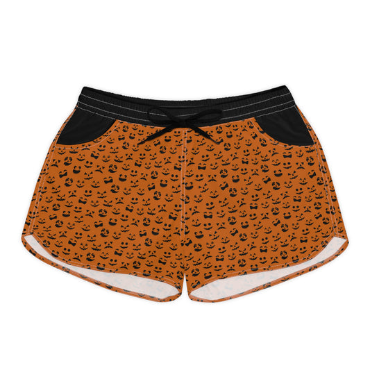 Halloween Pumpkin Themed Women's Black Casual Shorts