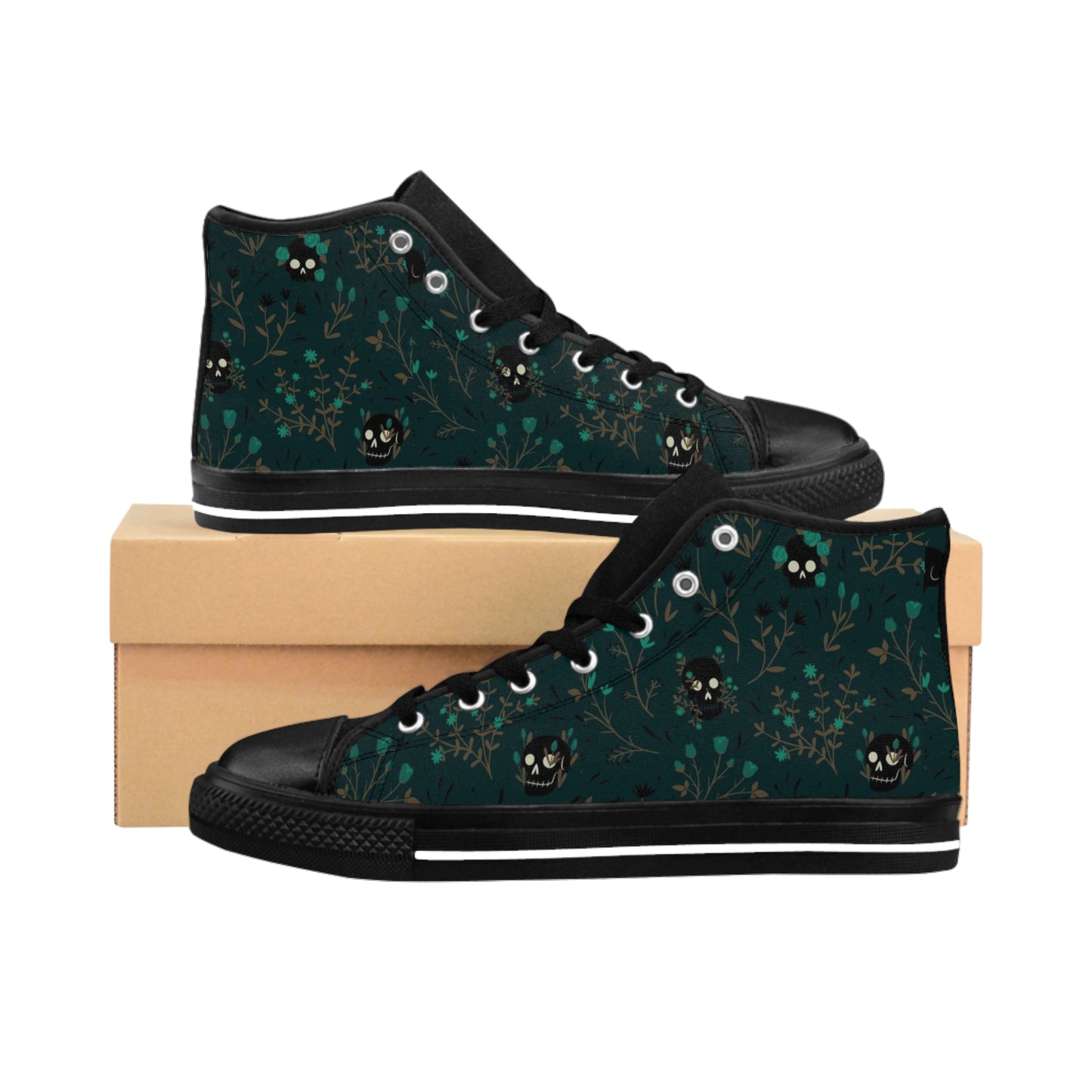 Women's Moody Forrest Green Skull Goth Sneakers