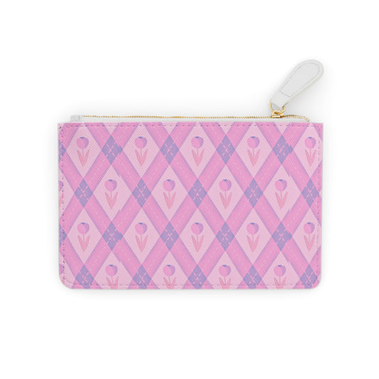 Pastel Pink Plaid Kawaii Mini Clutch Bag