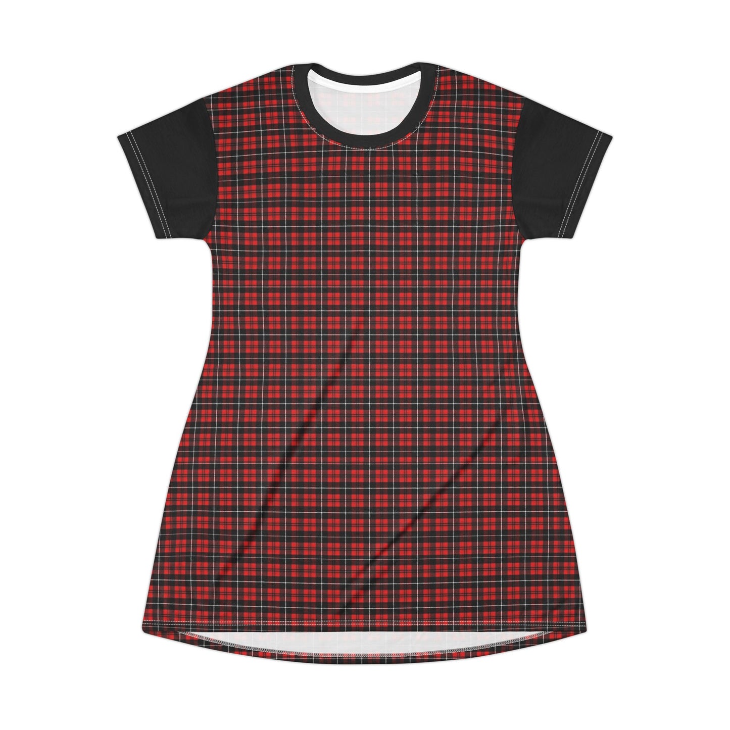 Black Red Plaid Punk Y2K T-Shirt Dress