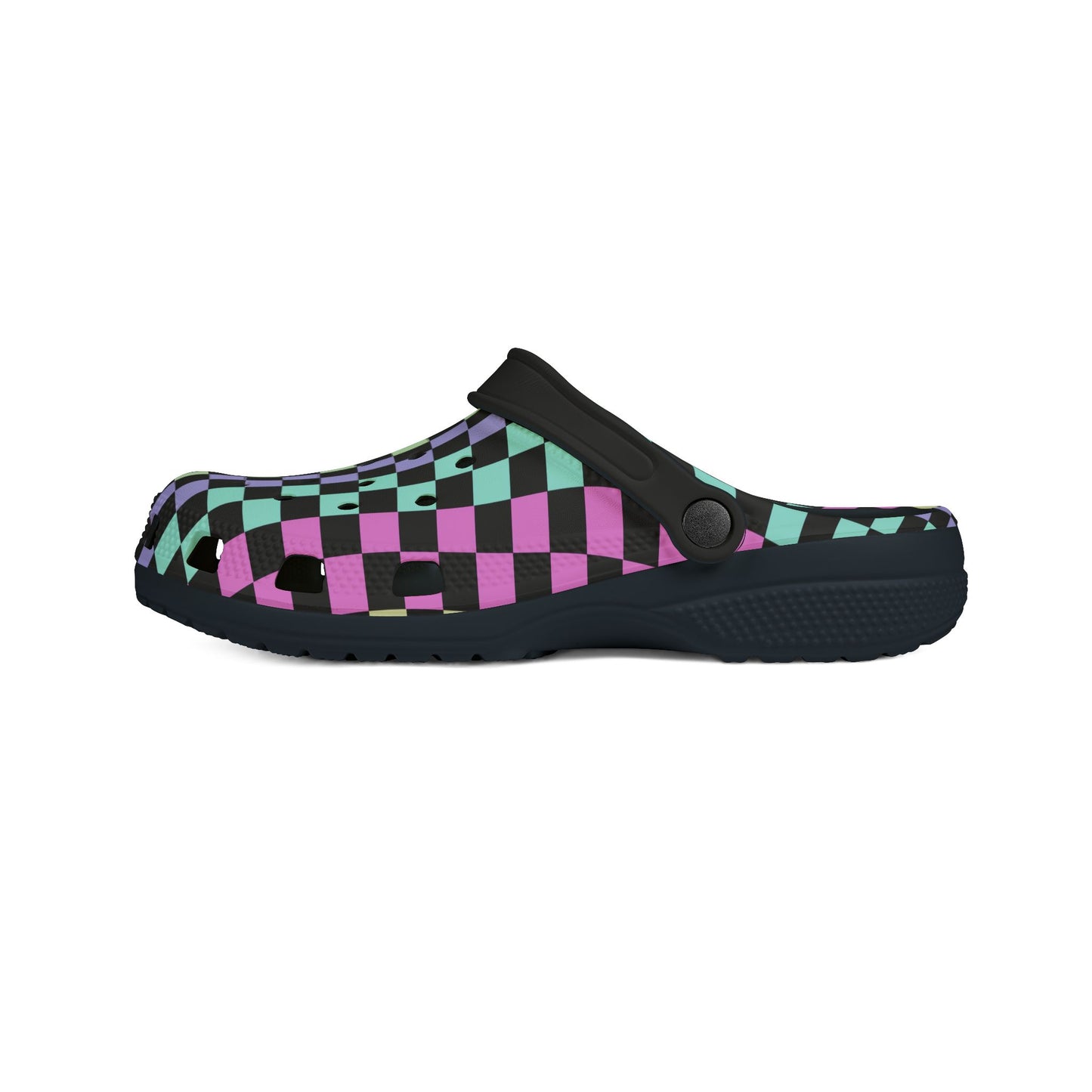 Colorful Checkered Retro Floral Clog-Style Foam Rubber Shoes