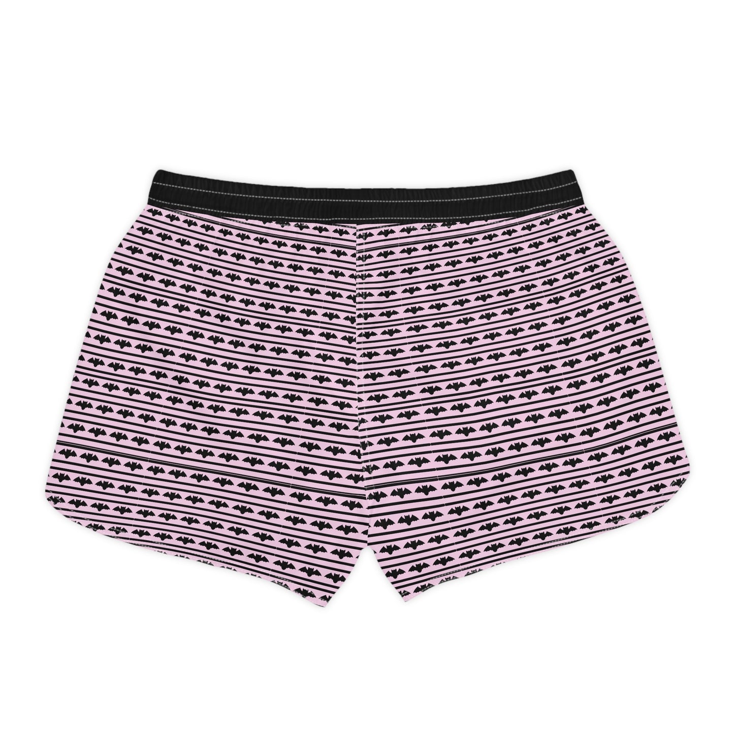 Striped Pastel Pink Women's Black Casual Shorts with Bats