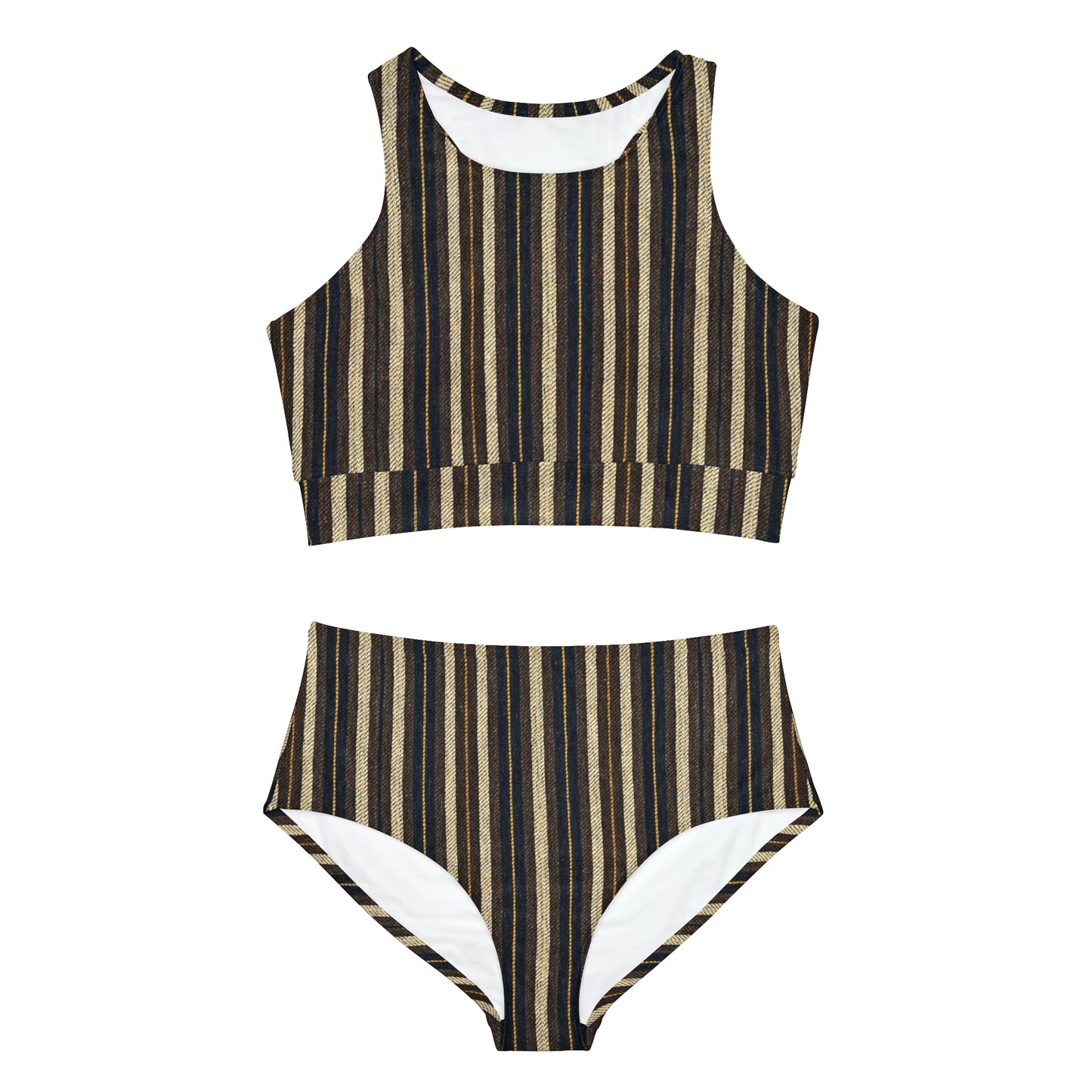 Vintage Chocolate Striped Retro Sporty Bikini Set