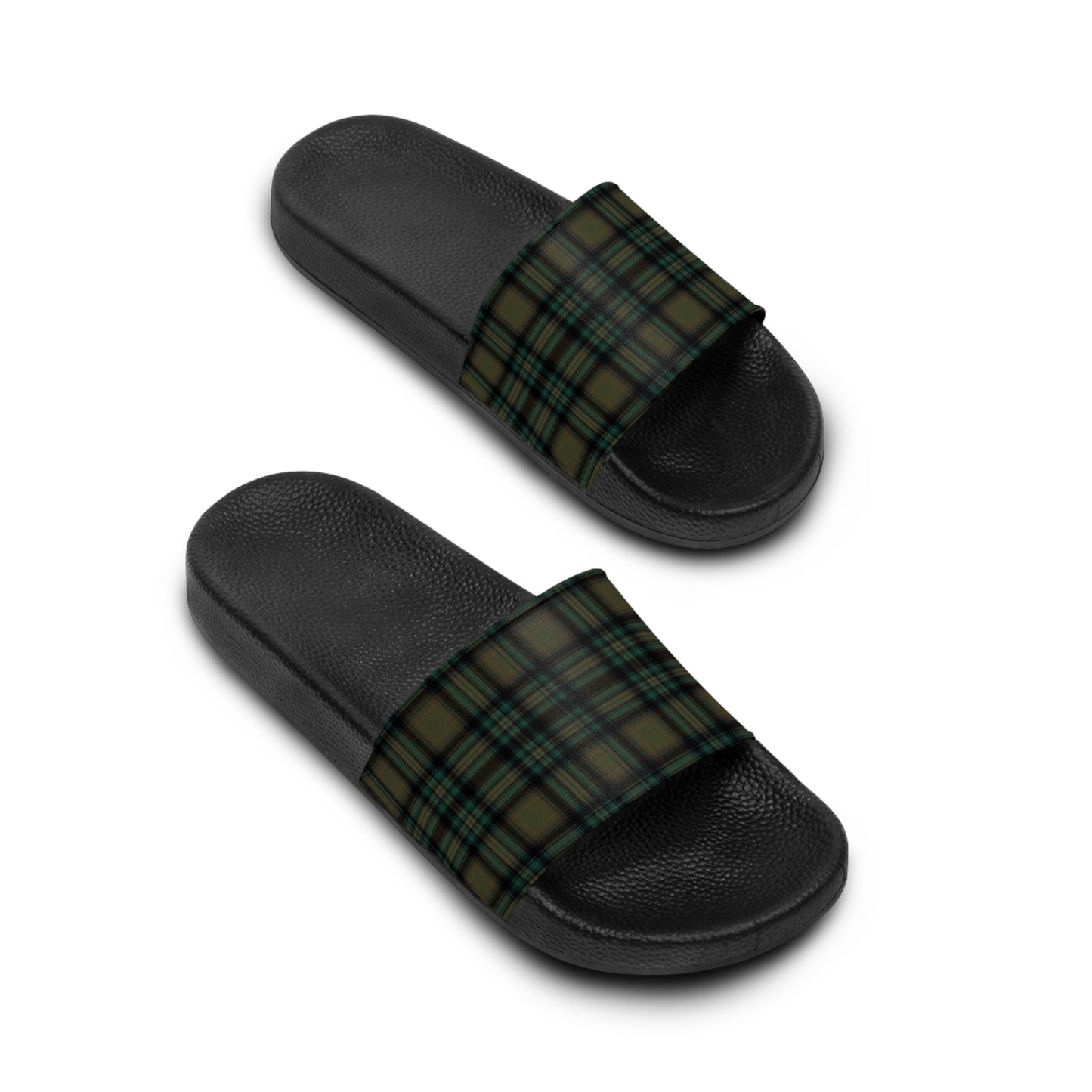 Women's Dark Green Plaid Punk Slide Sandals