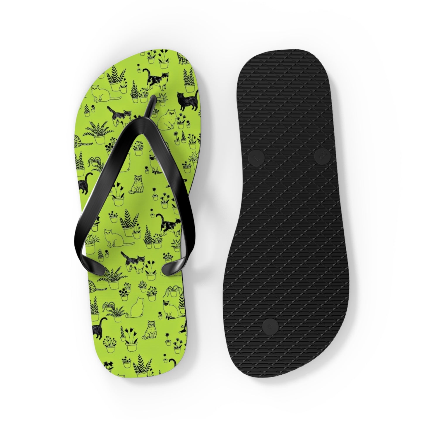 Neon Green Cat Men's Flip Flops