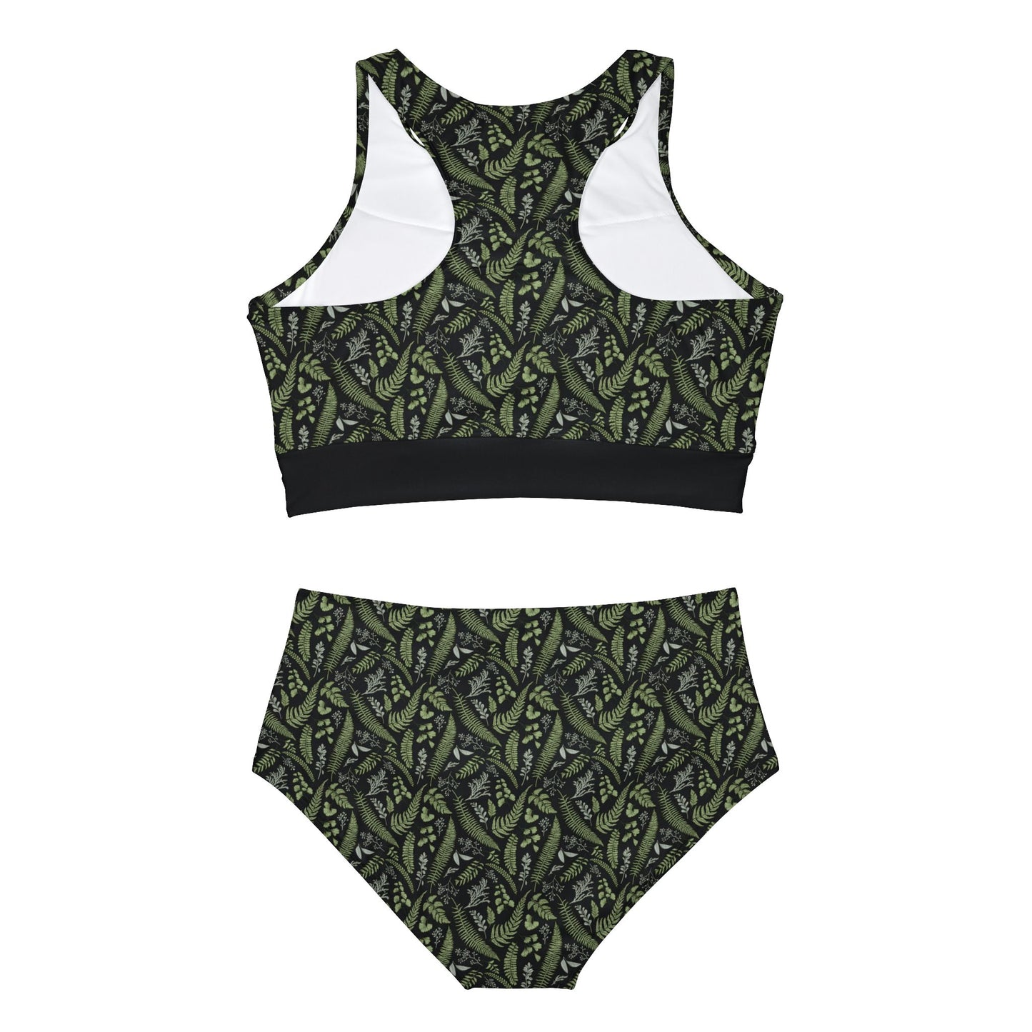 Leafy Botanical Black Sporty Bikini Set