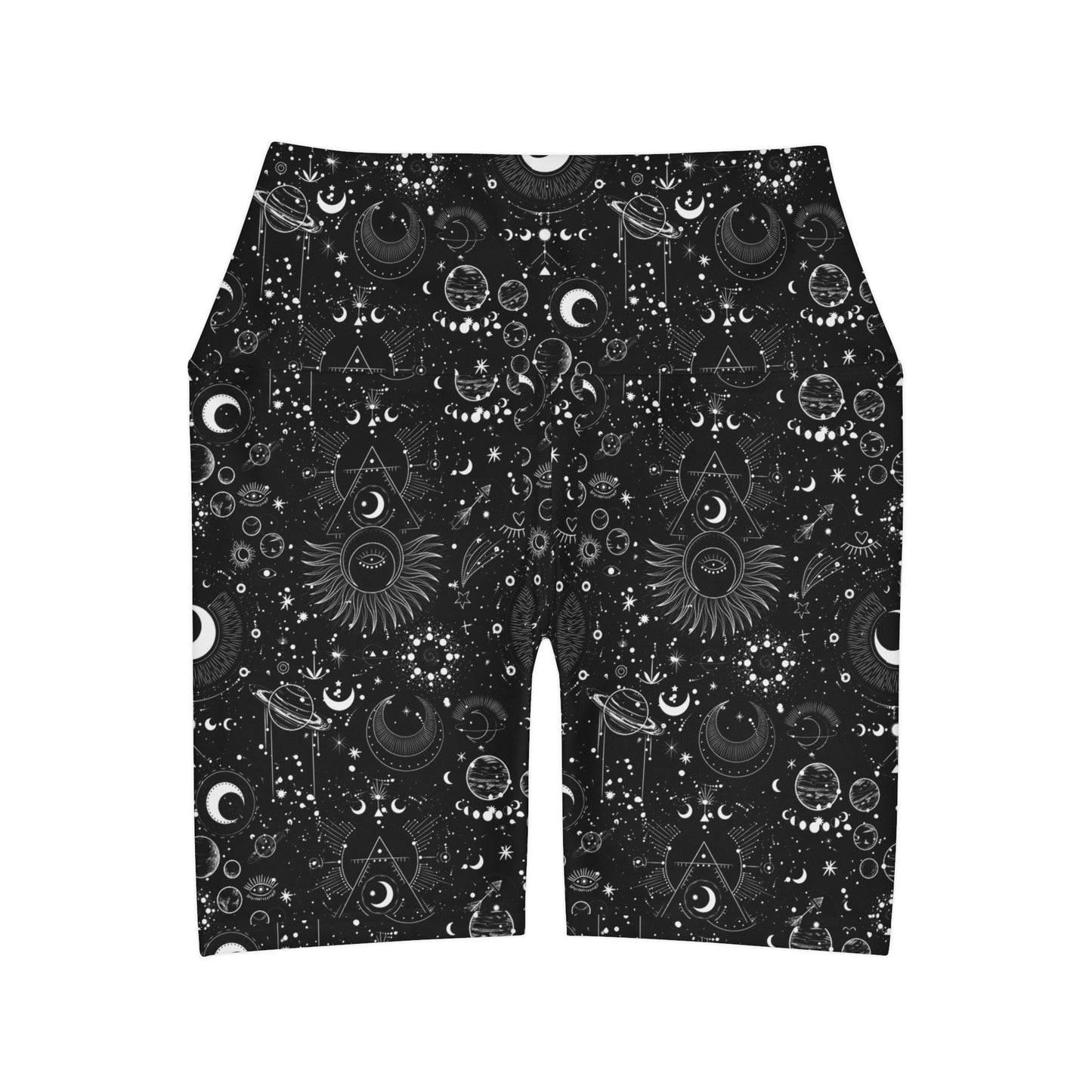 Black High Waisted Yoga Biker Shorts | Occult Themed