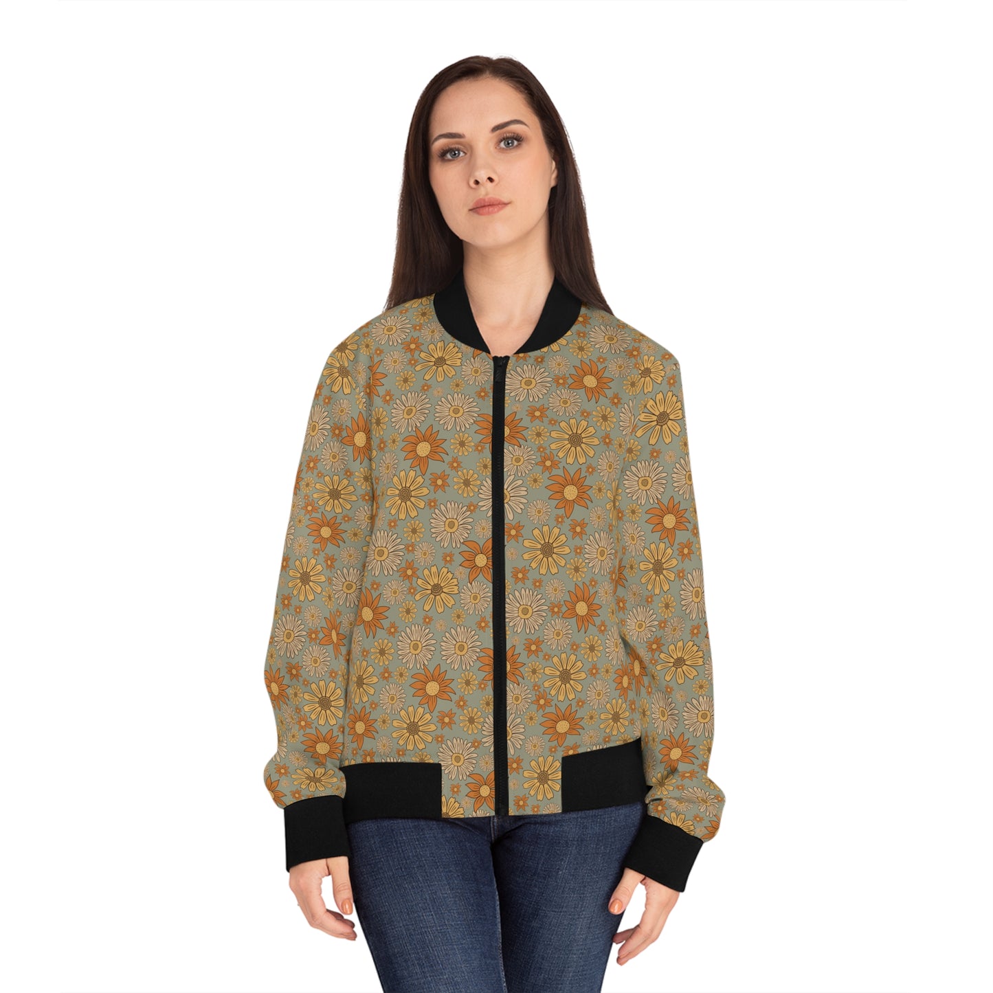 Teal Floral Women's Bomber Jacket