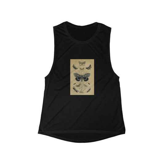 Vintage Moths Women's Flowy Scoop Muscle Black Tank Top