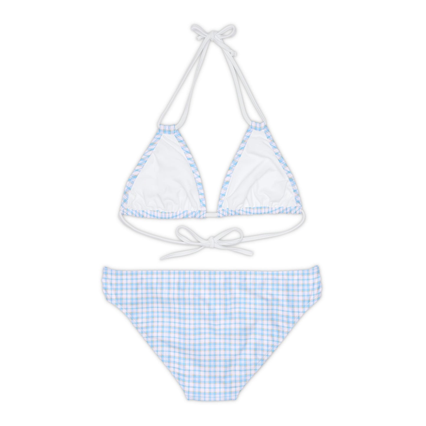 Pastel Blue Plaid Kawaii Strappy Bikini Set