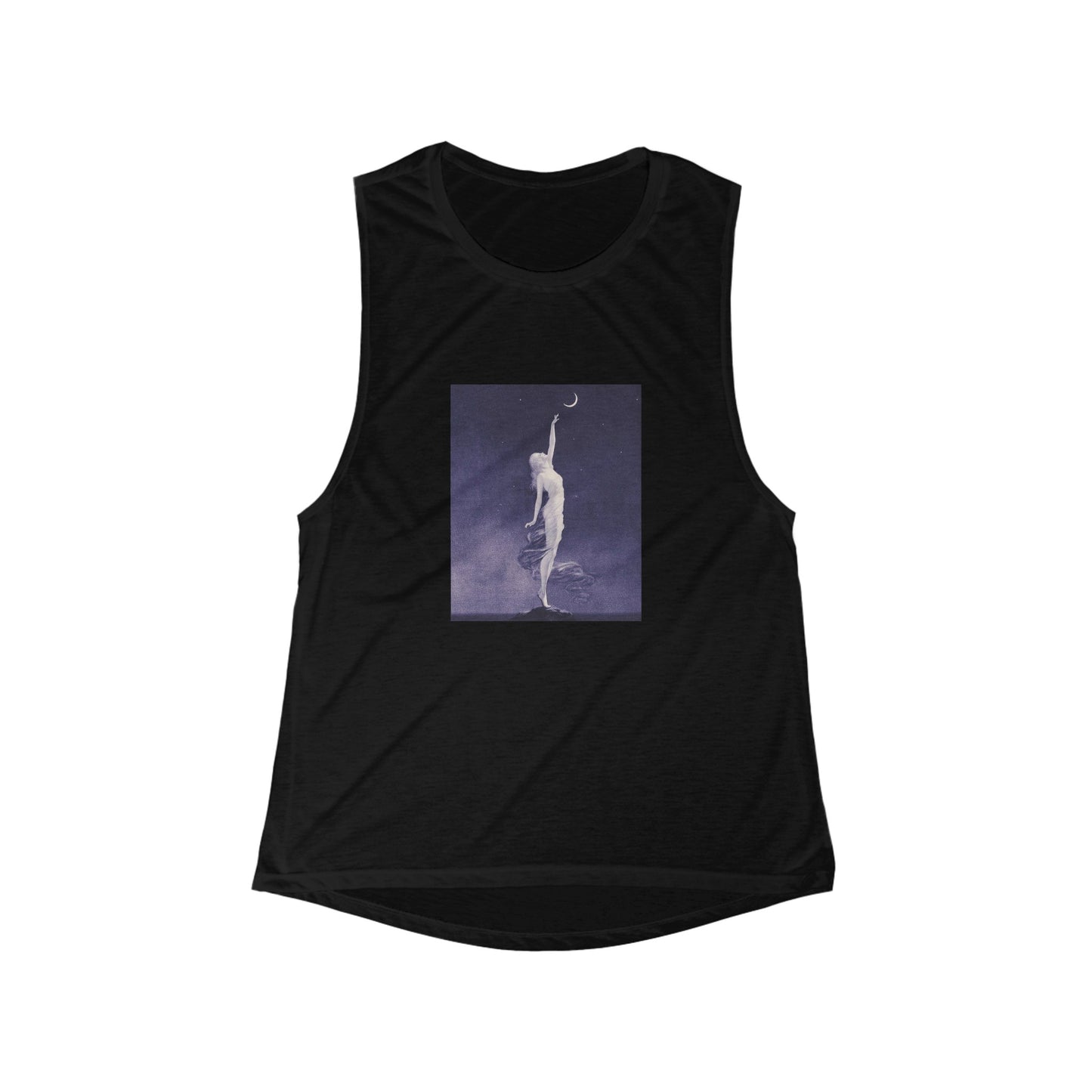 Women's Flowy Scoop Muscle Black Tank Top | Vintage Moon Girl