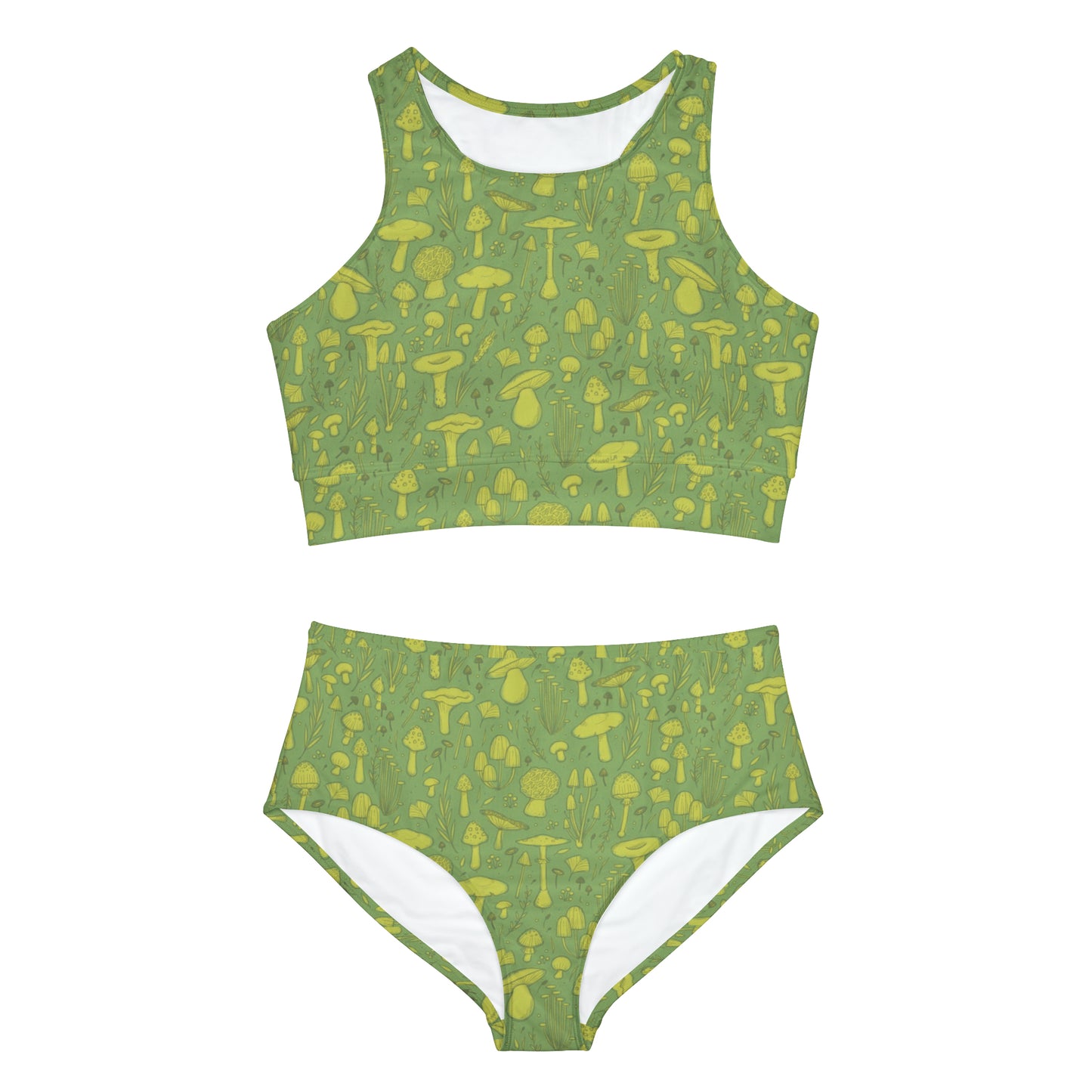 Trippy Green Mushroom Abstract Retro Sporty Bikini Set