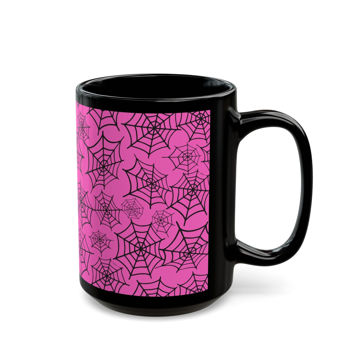 Pink Spiderweb Black Mug 15 oz