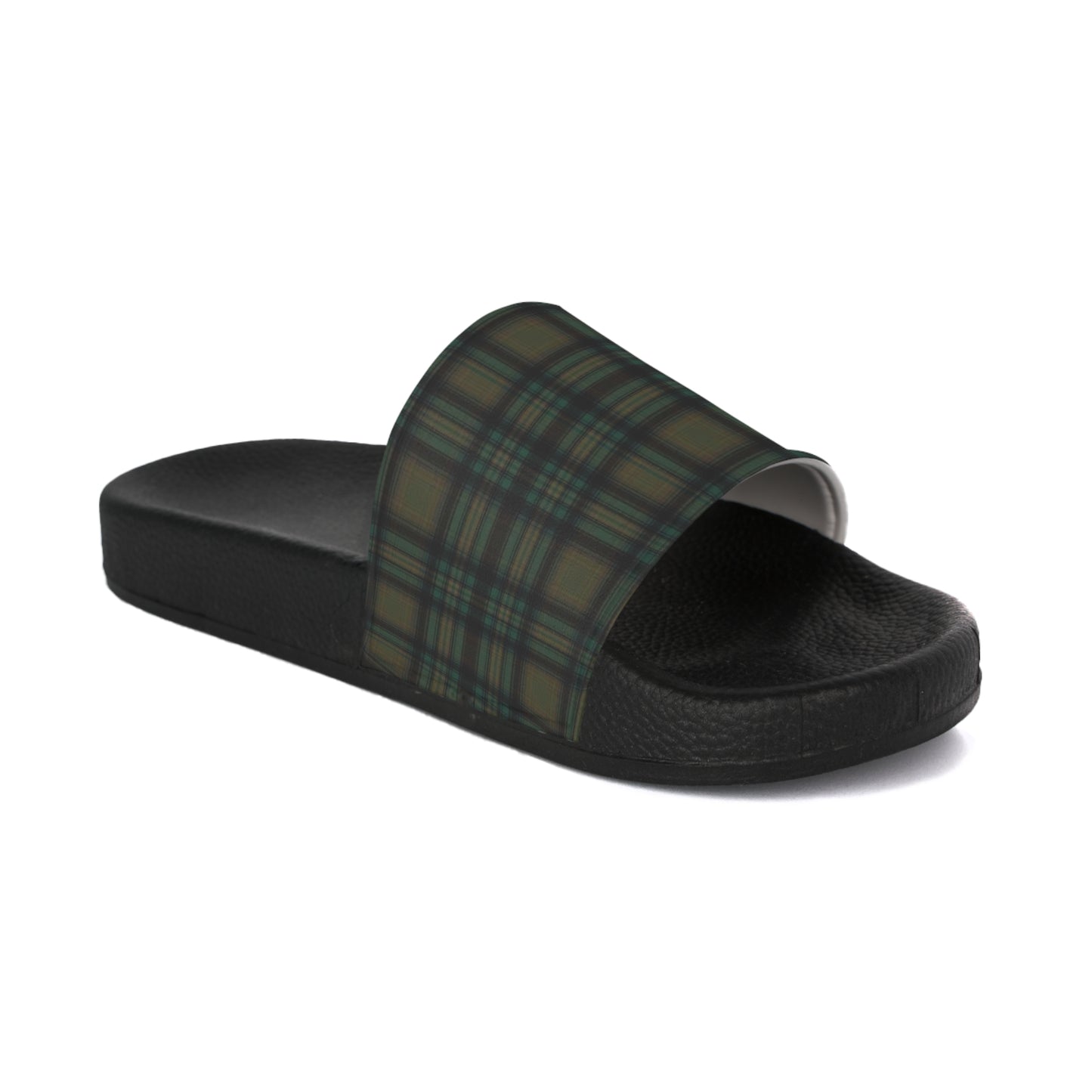 Women's Dark Green Plaid Punk Slide Sandals