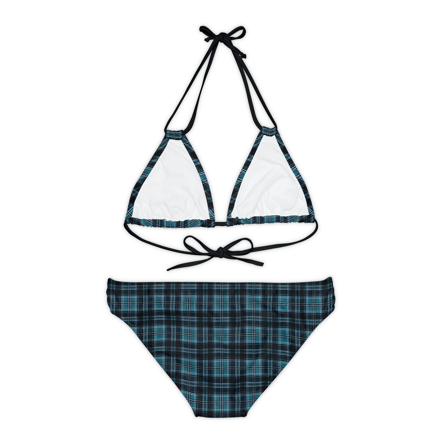 Blue and Black Plaid Strappy Bikini Set