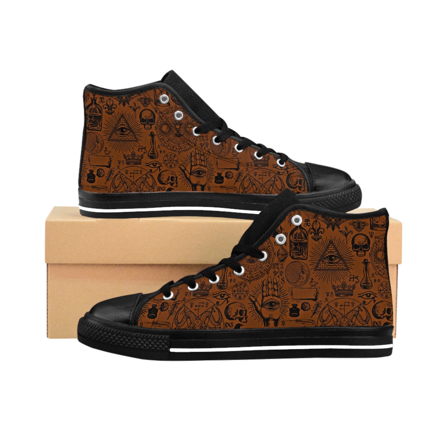 Esoteric Themed Dark Orange Men's Classic High Top Sneakers