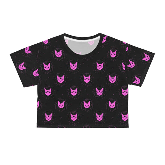 Cat Pink Celestial Vibes Y2K Goth Crop Tee