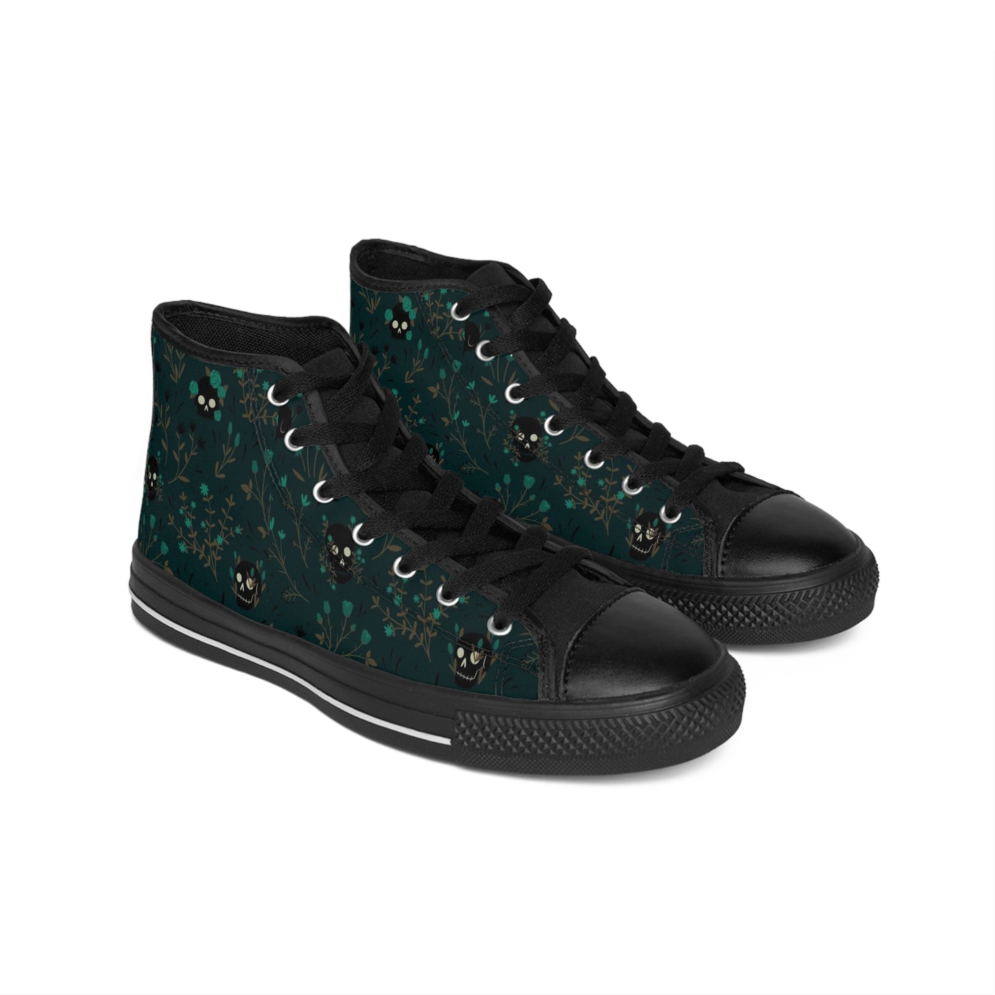 Women's Moody Forrest Green Skull Goth Sneakers