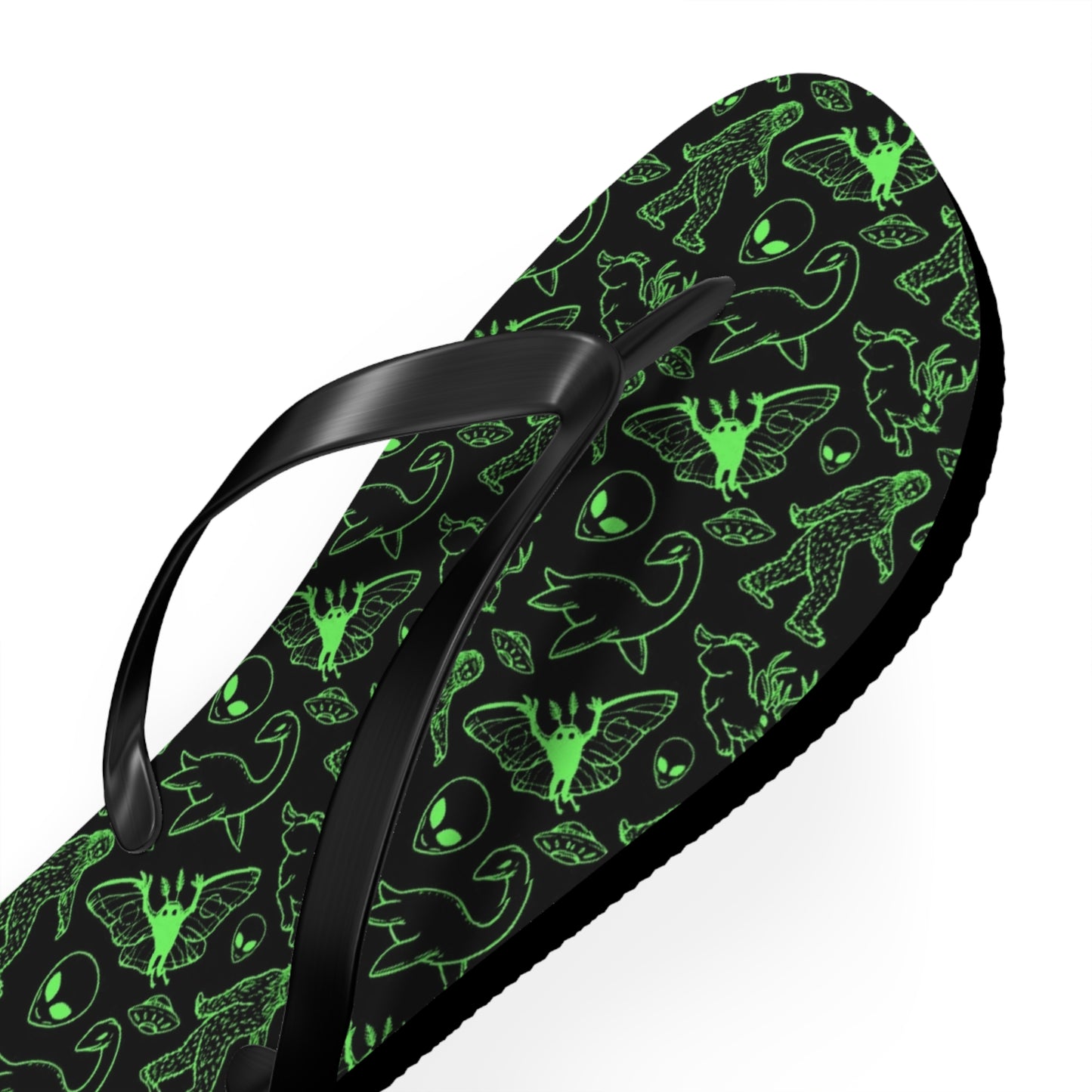 Black Neon Green Cryptid Men's Flip Flops