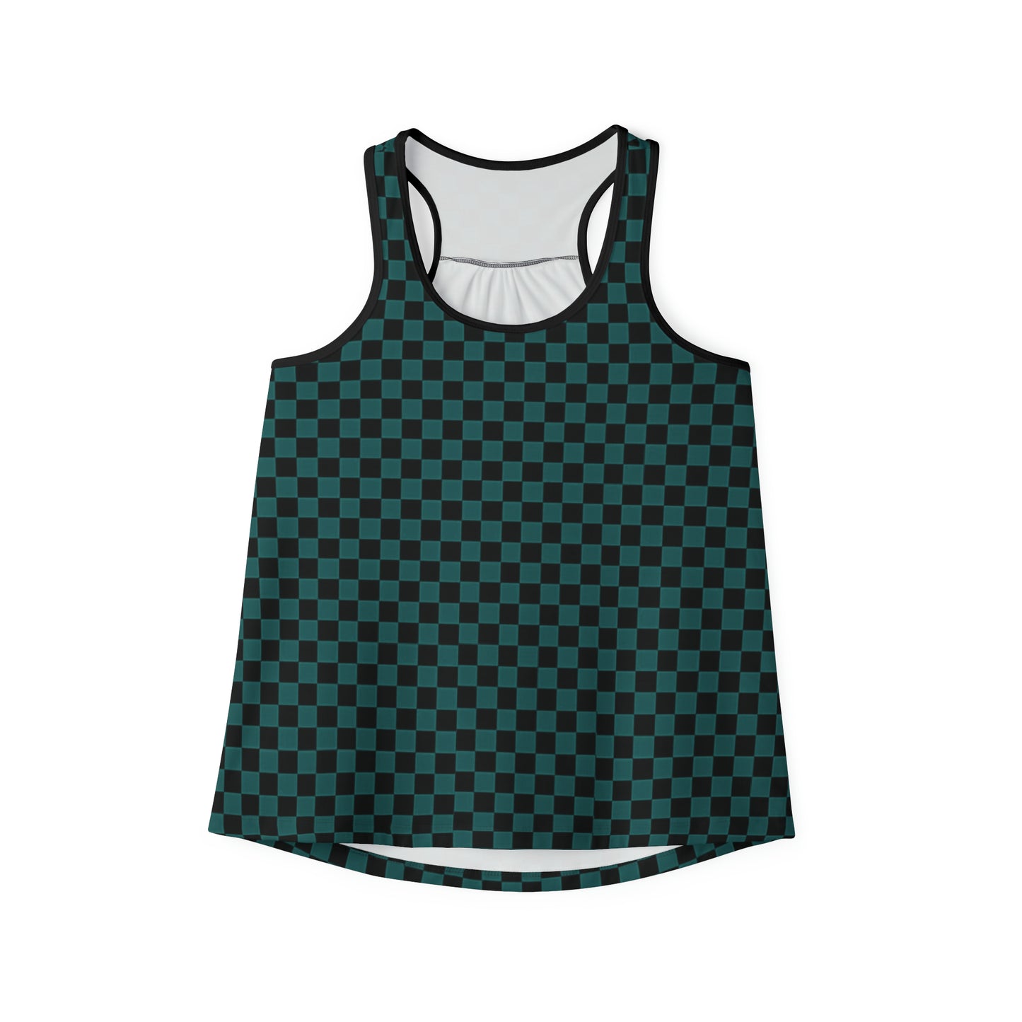 Women's Teal Black Checkered Tank Top