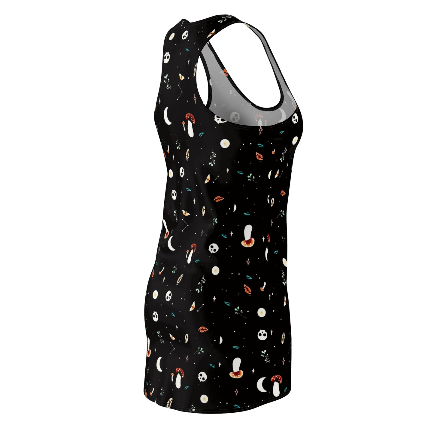 Skulls Shrooms and Moons Women's Black Racerback Dress