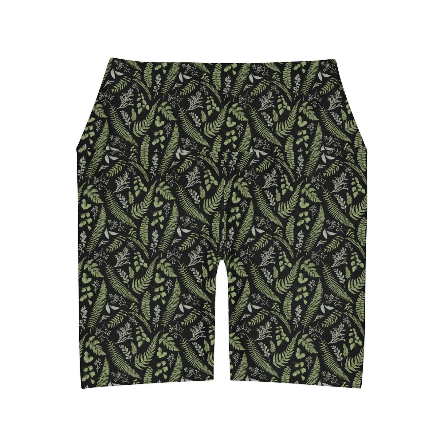 Dark Green Black Floral High Waisted Yoga Biker Shorts