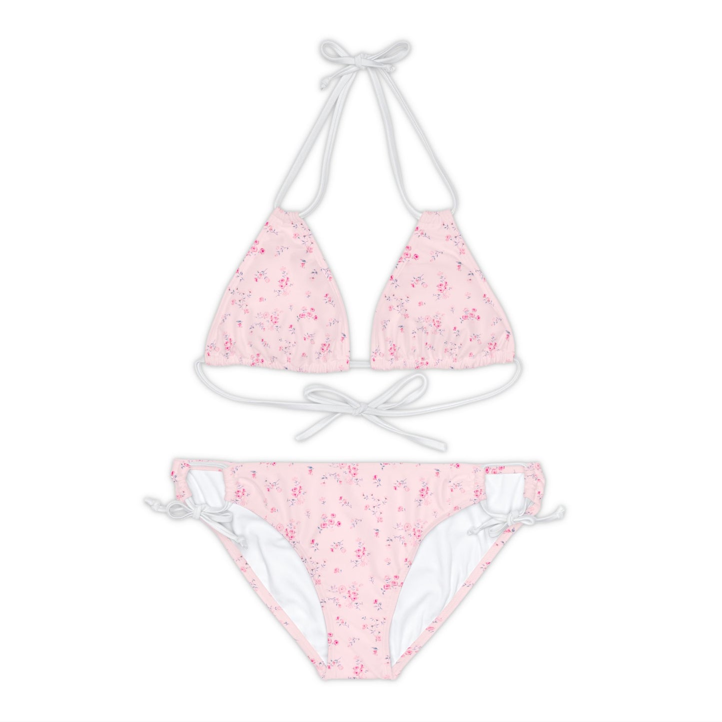 Pastel Pink Floral Coquette Strappy Bikini Set