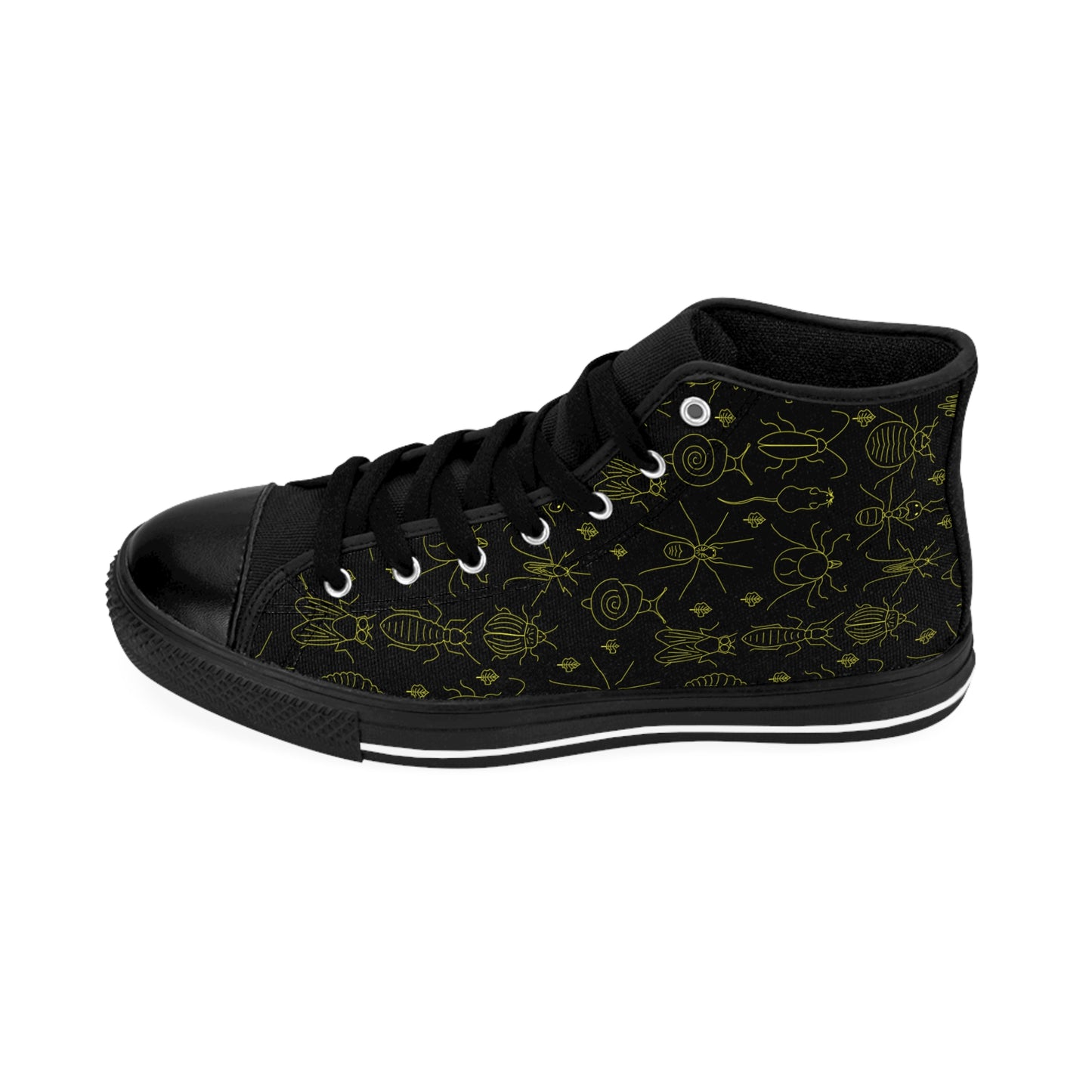 Yellow Bug Theme Men's Classic Black High Top Sneakers