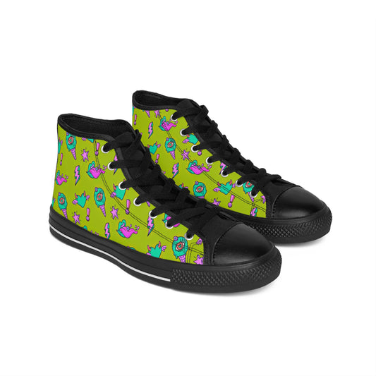 Women's Neon Green Y2K Retro Goth High Top Sneakers