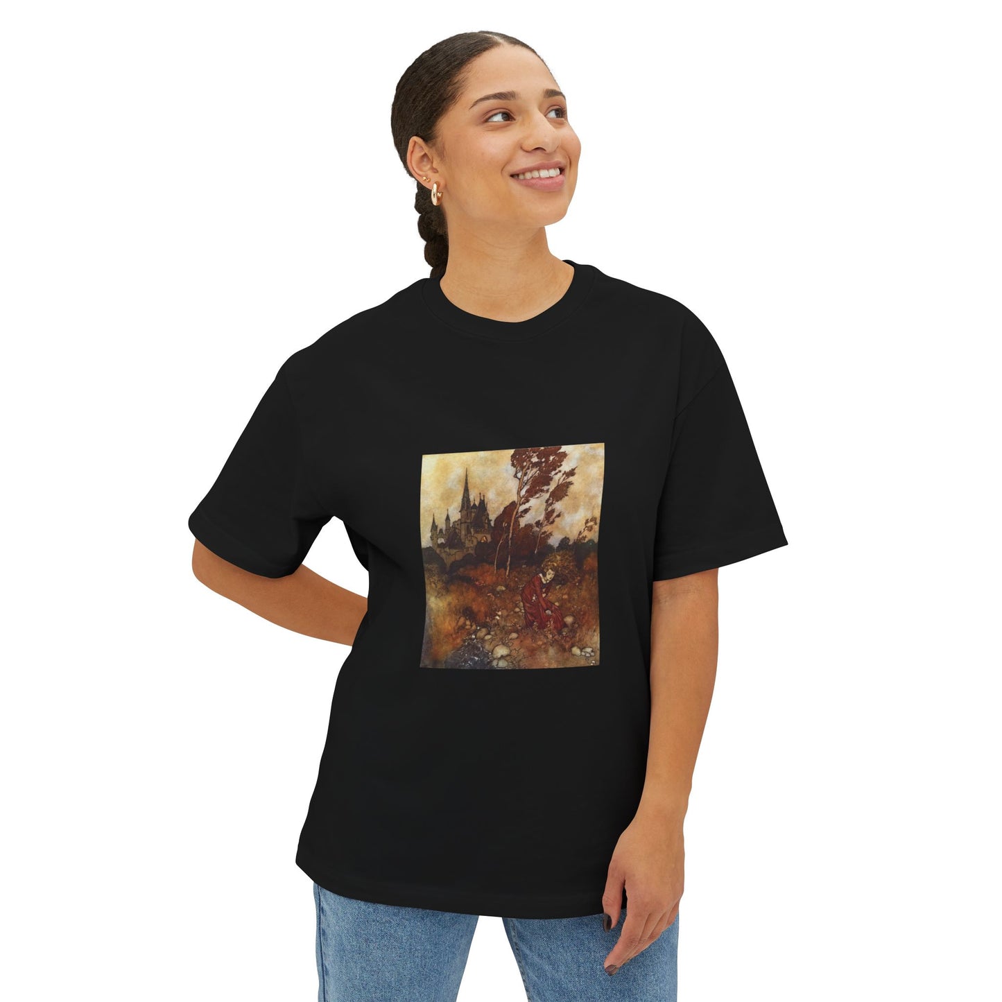 Black Oversized T-Shirt | Vintage Fairytale Art Unisex | The Wind's Tale Edmund Dulac, Fairy Tales of Hans Christian Andersen