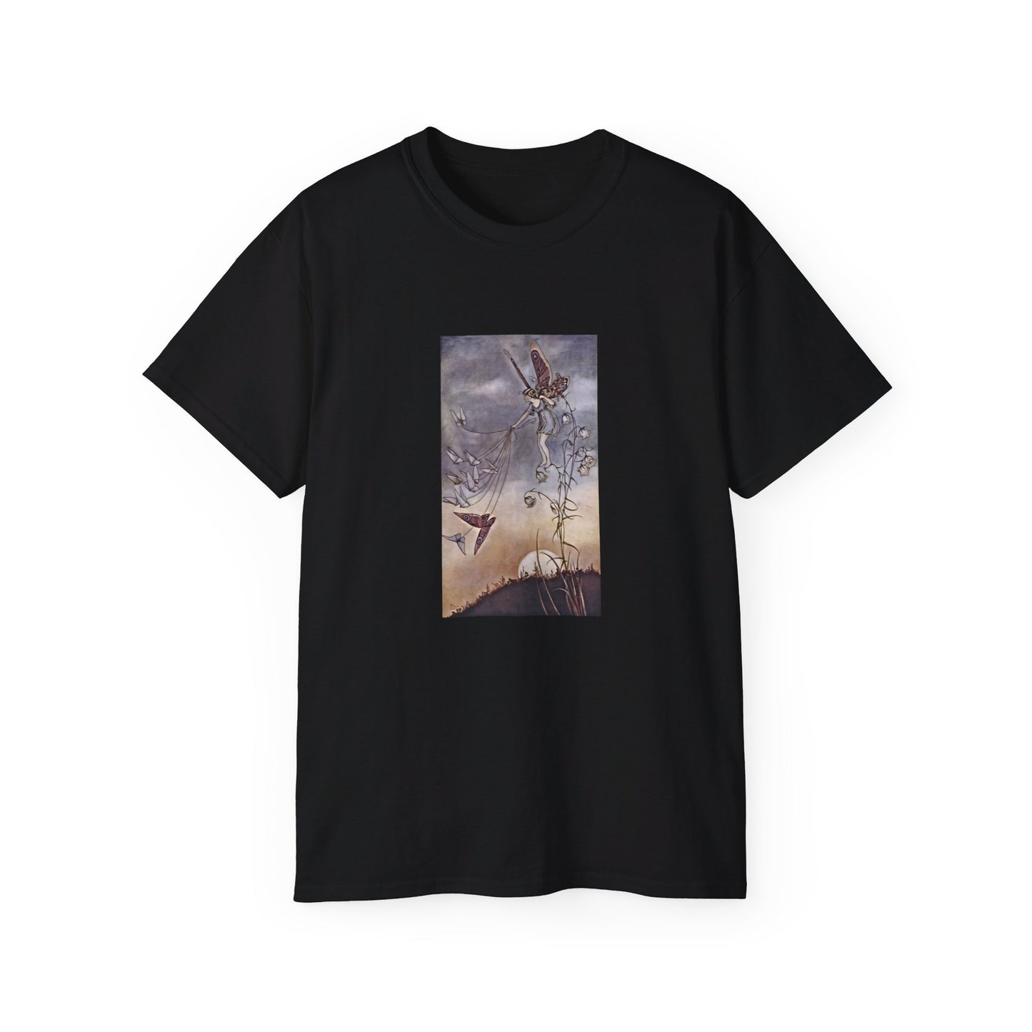 Cool Tone Fairycore Unisex Ultra Cotton Black T-Shirt | The Queen of the Butterflies - Ida Rentoul Outhwaite 1919