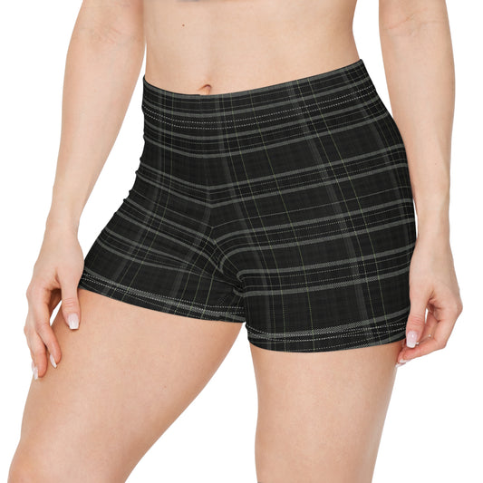 Women's Dark Gray Plaid Active Shorts